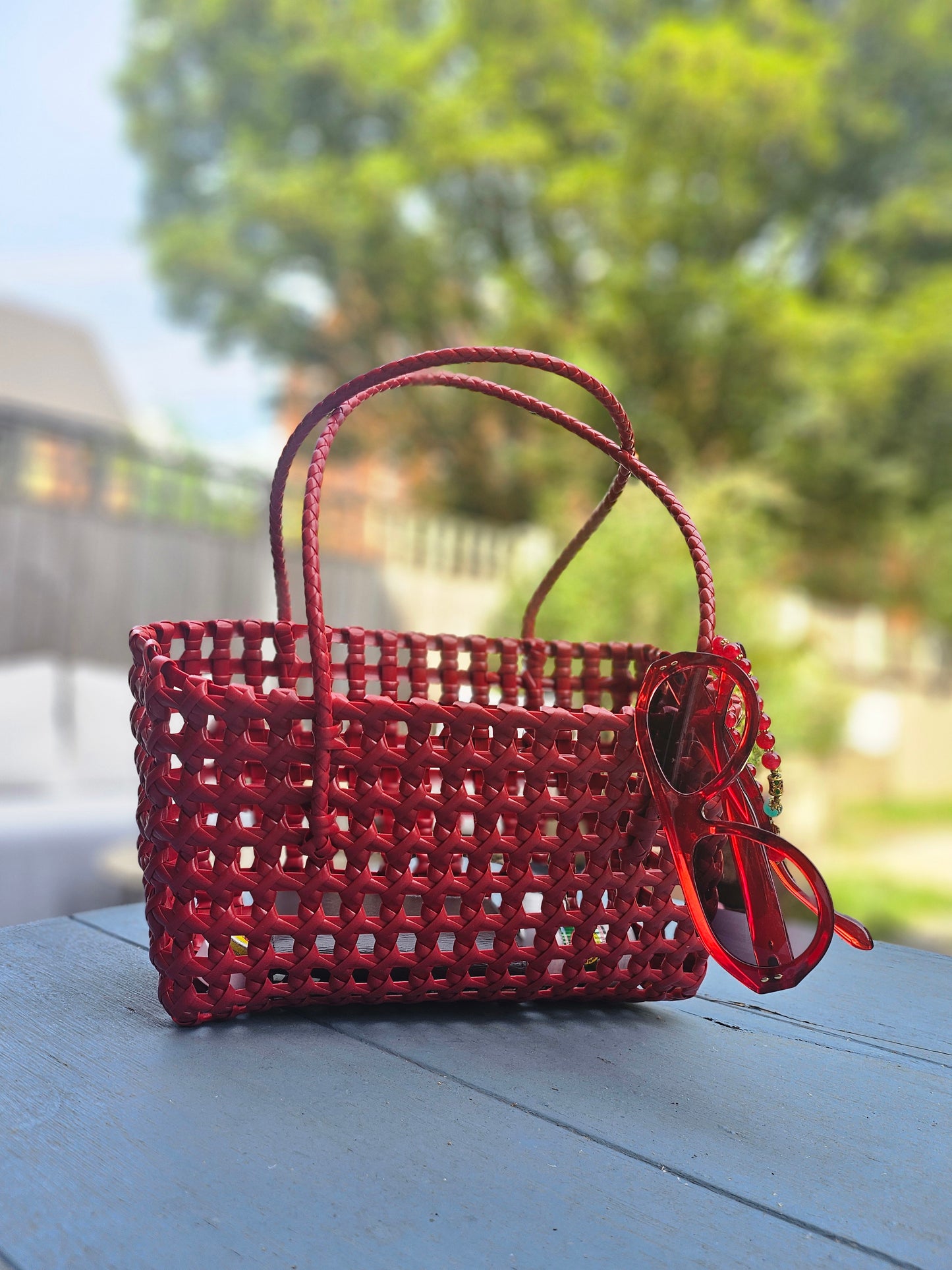 Red Woven Tote Bag