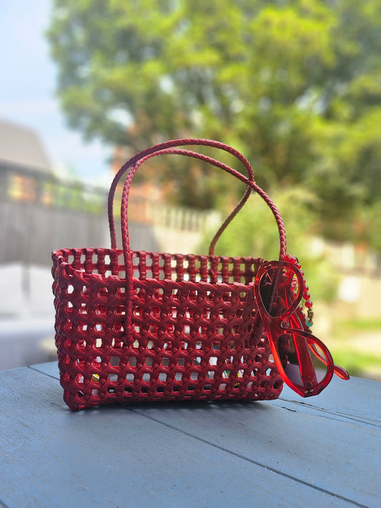 Red Woven Tote Bag