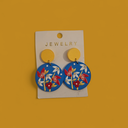 Floral circular statement earrings